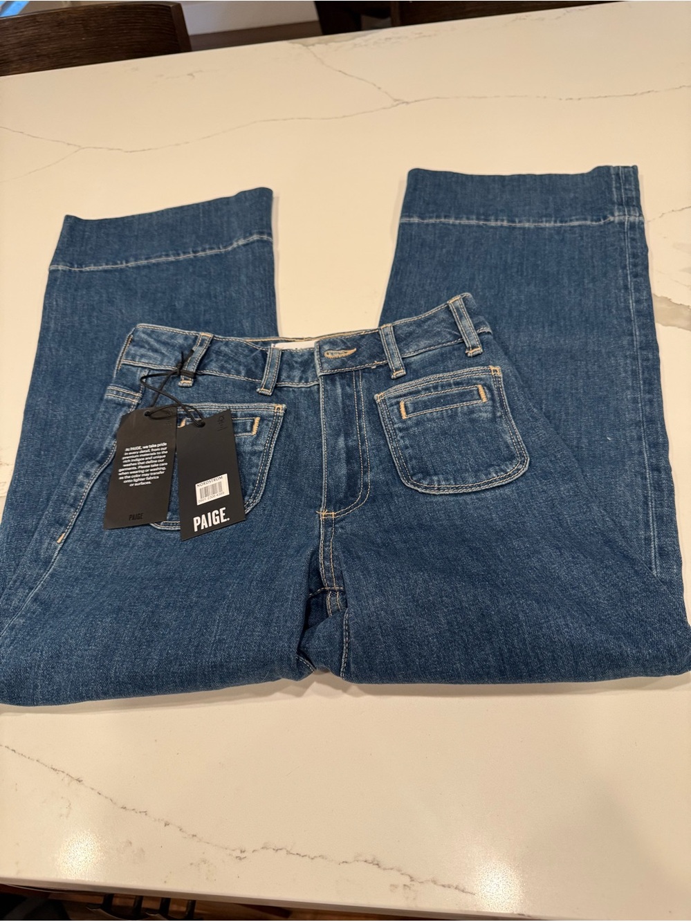Paige Anessa Front Pocket Ankle Women’s Wide-Leg Dark Blue Denim Jeans 24